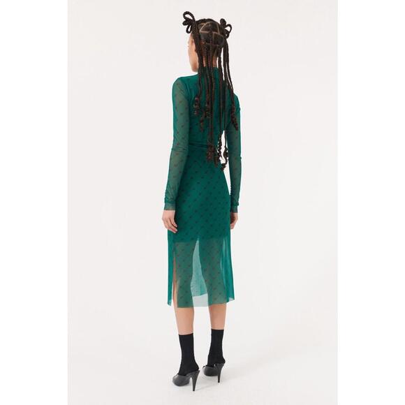 Baum und Pferdgarten Jolain Harlequin Green Long Sleeve Mesh Midi Dress Size‎ M - Picture 2 of 7